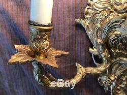Pair of Vintage Brass 3-Light Electric Sconces French Louis XV Rococo Style