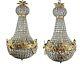Pair Of Vintage French Louis Xvi Chandeliers Bronze With Gold Leaf Accents