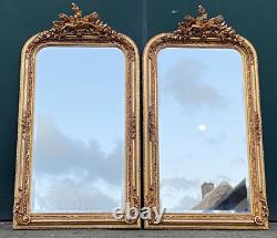 Pair of Vintage French Louis XVI style Full-Length Floor Mirrors in Gold Finish