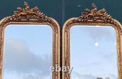 Pair of Vintage French Louis XVI style Full-Length Floor Mirrors in Gold Finish