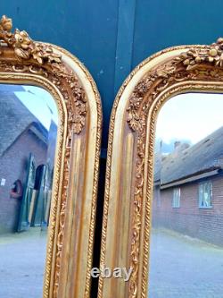 Pair of Vintage French Louis XVI style Full-Length Floor Mirrors in Gold Finish