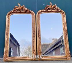 Pair of Vintage French Louis XVI style Full-Length Floor Mirrors in Gold Finish