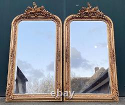 Pair of Vintage French Louis XVI style Full-Length Floor Mirrors in Gold Finish