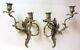 Pr Antique Vtg French Bronze Brass Wall Sconces Candleholders Rococo Louis Xv