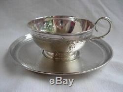 Puiforcat Antique French Sterling Silver Coffee Cup & Saucer, Louis 15 Style