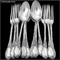 Puiforcat Fabulous French Sterling Silver Dinner Flatware Set 12 Pc, Roses