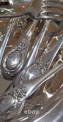 Puiforcat Louis XVI French Sterling Silver Dinner Service 24 pc ribbon- garland