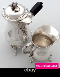 RARE ANTIQUE 1880s FRENCH STERLING SILVER COFFEE POT & CREAMER FIGURE Louis XIV