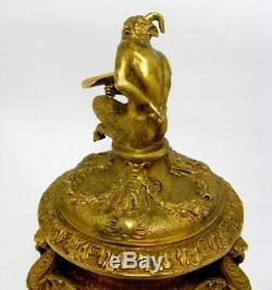 RARE! Antique 19 C. French Louis XVI Gilt Bronze FAUN/SATYR Inkstand Desk Inkwell