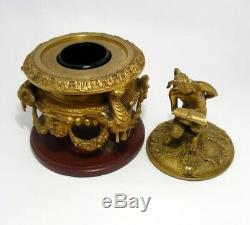 RARE! Antique 19 C. French Louis XVI Gilt Bronze FAUN/SATYR Inkstand Desk Inkwell