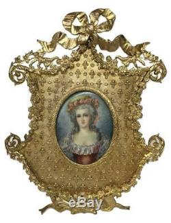 RARE Antique French Ormolu Bronze Louis XVI Bourbon Noble Woman Framed Portrait