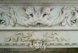 RARE MUSEAL ANTIQUE WHITE CARVED MARBLE FIREPLACE FRENCH LOUIS XVI END 18th