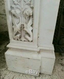 RARE MUSEAL ANTIQUE WHITE CARVED MARBLE FIREPLACE FRENCH LOUIS XVI END 18th