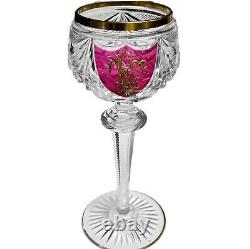 RARE Saint-Louis French Monogrammed Wine Glass Cranberry Gold Gilt Antique