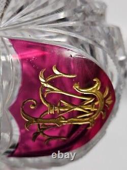 RARE Saint-Louis French Monogrammed Wine Glass Cranberry Gold Gilt Antique