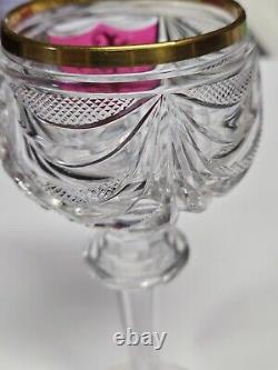 RARE Saint-Louis French Monogrammed Wine Glass Cranberry Gold Gilt Antique