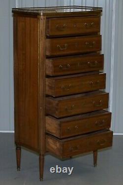 Rare 19th Century French Marble Topped Brass Gallery Semainier Chest Of Drawers