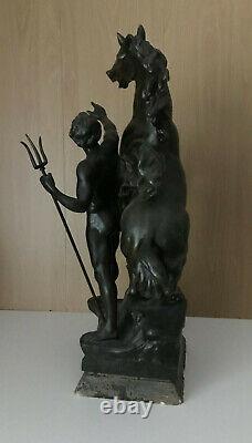 Rare 19th c. Emile Louis Picault Neptune Bronze Statue