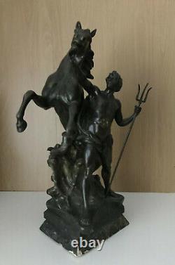 Rare 19th c. Emile Louis Picault Neptune Bronze Statue