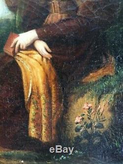 Rare 19thC French Antique oil painting Portrait Woman Landscape LOUIS BOILLY