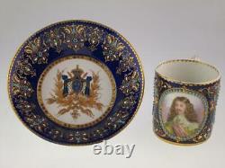 Rare Antique French 18th Century Sevres Porcelain Cup Saucer King Louis XIII