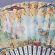 Rare Antique French Hand Fan, Gouache On Leather, Louis, 18th