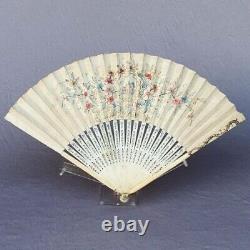Rare Antique French Hand Fan, Gouache On Leather, louis, 18th