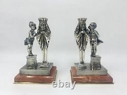 Rare Pair of antique French figural bronze candlesticks by Louis Kley