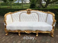 Regal 1950s French Louis XVI Style 5-Piece Sofa Set with Chairs in gold / white