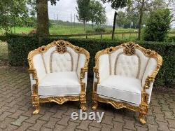 Regal 1950s French Louis XVI Style 5-Piece Sofa Set with Chairs in gold / white