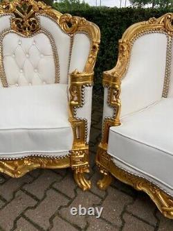 Regal 1950s French Louis XVI Style 5-Piece Sofa Set with Chairs in gold / white