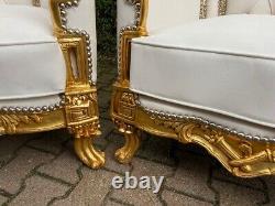 Regal 1950s French Louis XVI Style 5-Piece Sofa Set with Chairs in gold / white