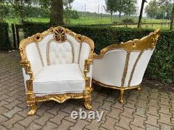 Regal 1950s French Louis XVI Style 5-Piece Sofa Set with Chairs in gold / white