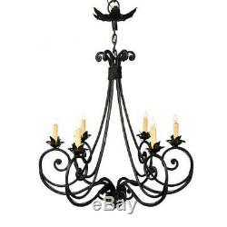 Rusty Scroll French Wrought Iron Louis XV Style Chandelier 6 Candle Arms Holders