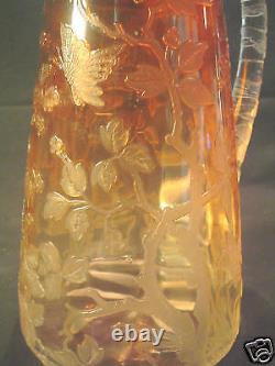 SAINT LOUIS French Art Glass Decanter, INTAGLIO Carving, MOSER Decorated