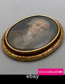 SOLID GOLD 18K FRAME ANTIQUE 1780s END 18th C. FRENCH MINIATURE PAINTED PORTRAIT