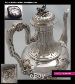 STUNNING ANTIQUE 1860s FRENCH STERLING SILVER TEA COFFEE POT Louis XVI st. 754g