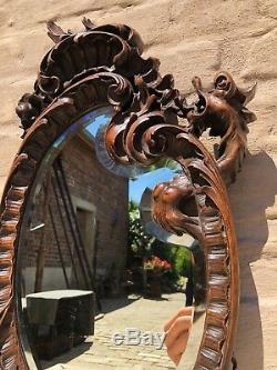 SUMMER SALE! A French Louis XV/ Gothic Walnut Griffin/Gargoyle/ Dragon Mirror