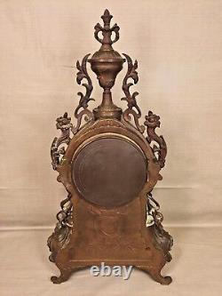 Samuel Marti Louis XV Style Gilt Metal Clock Porcelain Face Runs Bell Strike