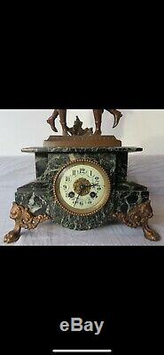 Sculpture Clock Brass, Marble, Spelter Late 19th Century French Louis
