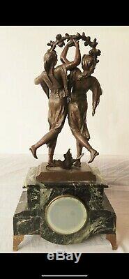 Sculpture Clock Brass, Marble, Spelter Late 19th Century French Louis