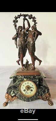 Sculpture Clock Brass, Marble, Spelter Late 19th Century French Louis XVI