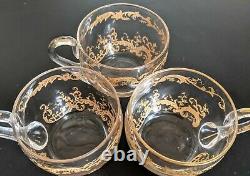 Set 3 Antique Saint Louis Crystal Gold Encrusted Tea Punch Cups Micado Mikado