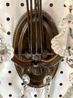 Set Of 3 Vintage French Louis XV Bronze Crystal 2 Arm Wall Light Electric Sconce