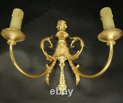 Set Of 4 Sconces Louis XV Style Putti With Trumpets Bronze French Antique