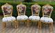 Set Of 4 Gilded French Louis Xvi Dining Chairs With Scenic Damask Upholstery