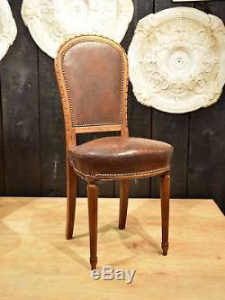 Set of eight Louis XVI style French dining chairs leather