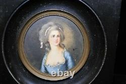 Signed French Antique Miniature Portrait Elisabeth D Angleterre Louis XVI Sister
