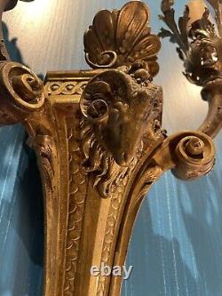 Single Antique French Louis XVI Style Gold Ormolu Wall Light Sconce- Ram