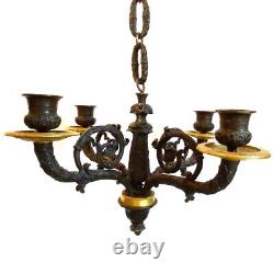 Small Antique French Louis XVI Revival Gilt Bronze Four-Light Chandelier c. 1900